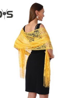(yellow) Lace Shawl Solid Color Shawl With Tassel Women Thin Scarf Skirt Wrap Shawl For Evening Party Banquets And Events