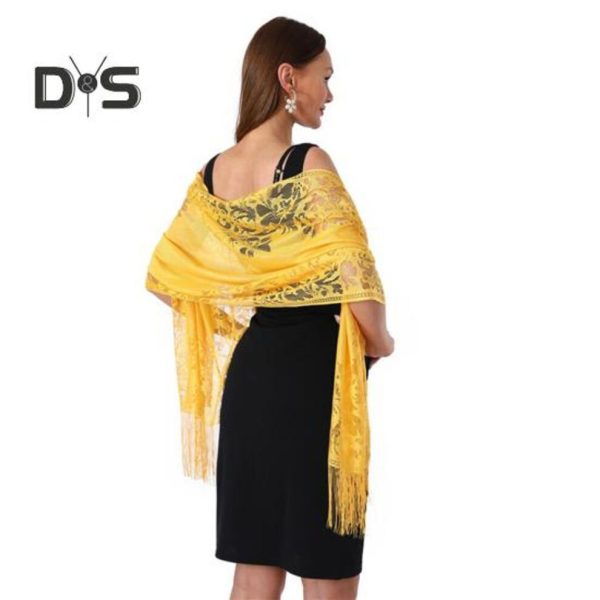 (yellow) Lace Shawl Solid Color Shawl With Tassel Women Thin Scarf Skirt Wrap Shawl For Evening Party Banquets And Events