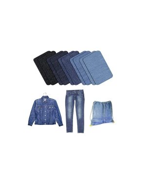 10 Pcs Denim Patches for Jeans Repair,Iron-on Jean Patches Inside & Outside Strongest Glue 100% Cotton Assorted Shades of Blue Repair Decorating Kit