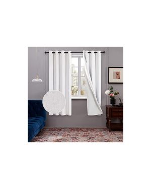 100% Blackout Curtains with Coating, Light Weight Eyelet Curtains Faux Linen Thermal Curtains, Room Darkening White Curtains for Bedroom, 46 x 54 Inch