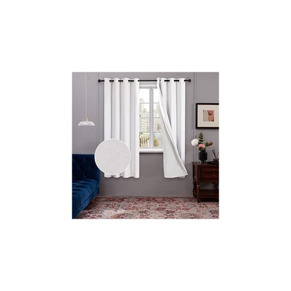 100% Blackout Curtains with Coating, Light Weight Eyelet Curtains Faux Linen Thermal Curtains, Room Darkening White Curtains for Bedroom, 46 x 54 Inch