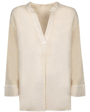 120% Lino Safari Soft Beige Linen Blouse