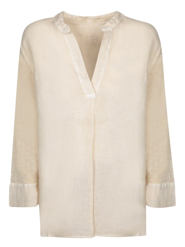120% Lino Safari Soft Beige Linen Blouse