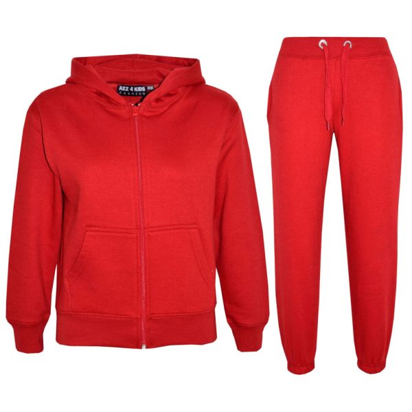 (13 Years, Red) Unisex Plain Hoodie with Joggers Jogging Sweatpant