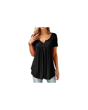 (16, Black) Women's Summer Short Sleeve Blouse T Shirt Tunic Tops Casual Loose Swing Flared Tee Shirts Plus Size 8-22