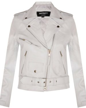 (20) Womens White Brando Cow Hide Leather Biker Jacket