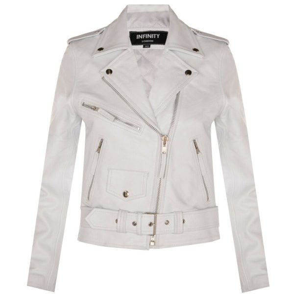 (20) Womens White Brando Cow Hide Leather Biker Jacket