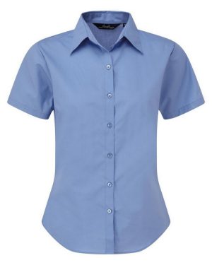 (24, Mid Blue) Premier Short Sleeve Poplin Blouse / Plain Work Shirt