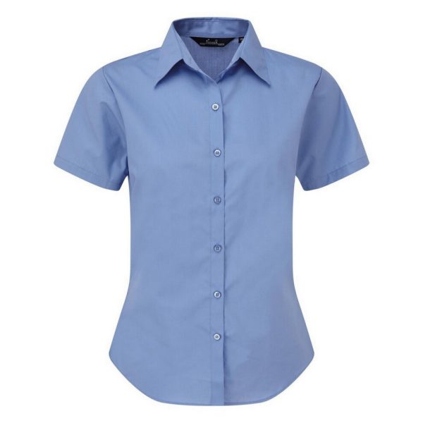 (24, Mid Blue) Premier Short Sleeve Poplin Blouse / Plain Work Shirt