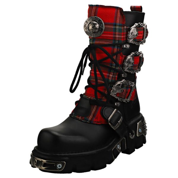 (3) New Rock Tartan Reactor Boots Unisex Platform Boots