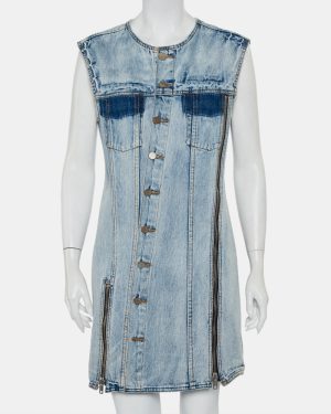 3.1 Phillip Lim Blue Light Wash Denim Asymmetric Button Front Sleeveless Mini Dress M