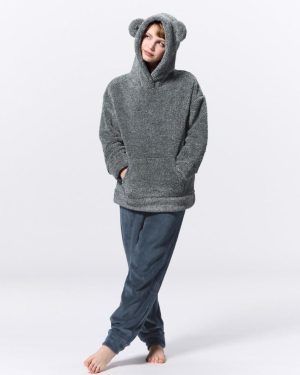 (31 BEIGE/M) Gu By Uniqlo Marshmallow Feel Hoody Set Long Sleeve Bear