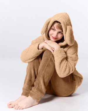 (32 BEIGE/M) Gu By Uniqlo Marshmallow Feel Hoody Set Long Sleeve Toy Poodle