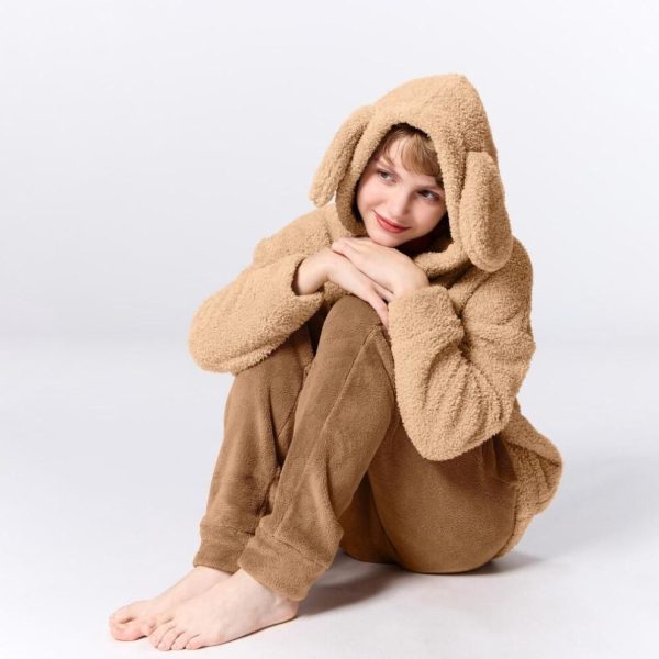 (32 BEIGE/M) Gu By Uniqlo Marshmallow Feel Hoody Set Long Sleeve Toy Poodle
