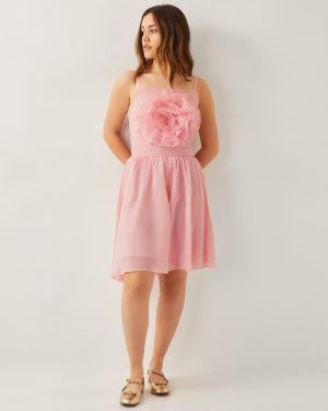 3D Flower Crop Top and Skirt Prom Set Pink