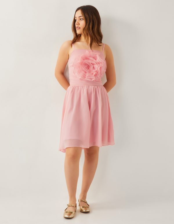 3D Flower Crop Top and Skirt Prom Set Pink