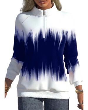 (3XL, blue) Womens Long-sleeve Sweatshirt with Half Turtleneck Zipper Cardigan Baggy Warm Ladies Tops Coat Fashion Casual Pullover Sweatshirts