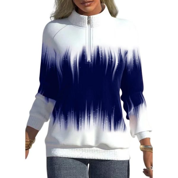 (3XL, blue) Womens Long-sleeve Sweatshirt with Half Turtleneck Zipper Cardigan Baggy Warm Ladies Tops Coat Fashion Casual Pullover Sweatshirts
