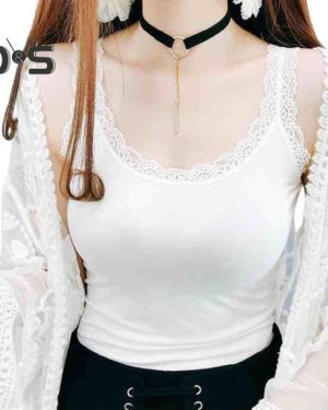 (3XL, white) Women Summer Thin Vest U-Neck Sleeveless Slim Fit Tank Tops Solid Color Lace Trimmed Camisole Streetwear