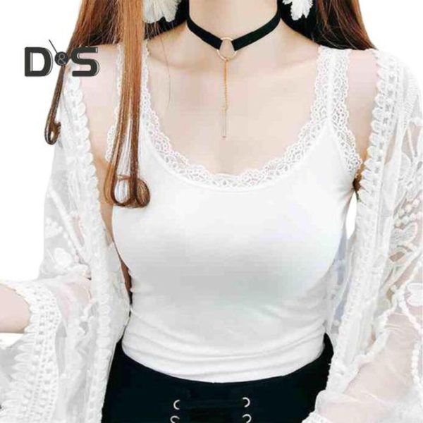 (3XL, white) Women Summer Thin Vest U-Neck Sleeveless Slim Fit Tank Tops Solid Color Lace Trimmed Camisole Streetwear