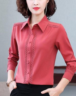 (4XL, brick red) Spring Autumn Shirts For Women Elegant Casual Long Sleeve Office Ladies Tops Plus Size Vintage Blouse Shirts Female