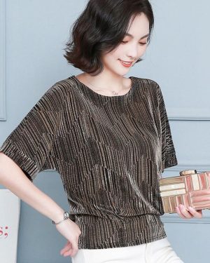 (4XL, gold) Red Golden Shine Women Blouses Glitter Loose Short Sleeve Shirt Tops Fashion Elegant Shiny Sequin Tunic Ladies Blouse