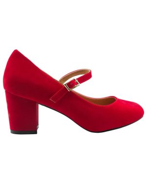 (5 UK Wide, Red) Where's That From Womens/Ladies Araceli Suede Wide Block Heel Mary Janes