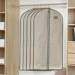 5pcs Garment Dust Cover, Linen Hanging Clothes Protector, Long Non-Woven Fabric Coat and Suit Storage Bag, Dustproof Cover for Jackets and Dresses