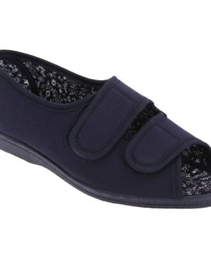(6 UK, Navy Blue) San Diego Womens/Ladies Wide Fit Cotton Twin Touch Fastening Peep Toe Casual Shoes