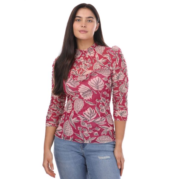 (8 UK, Pink) Ted Baker Womens/Ladies Izabelo Leaves Mesh Frill Top