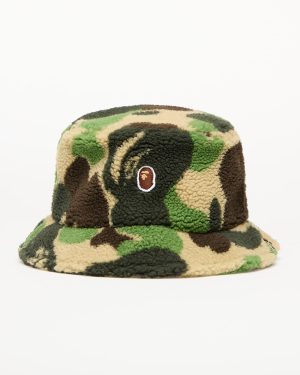 A BATHING APE Abc Camo Boa Fleece Bucket Hat M Green M