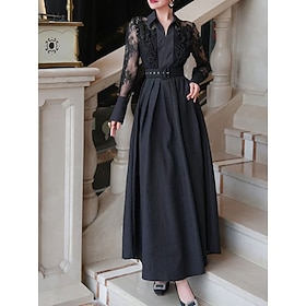 A-Line Mother of the Bride Dress Elegant Shirt Collar Ankle Length Polyester Long Sleeve with Lace Sash / Ribbon 2025