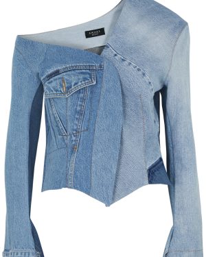 A.W.A.K.E Mode Panelled Off-the-shoulder Denim top - Blue - 6