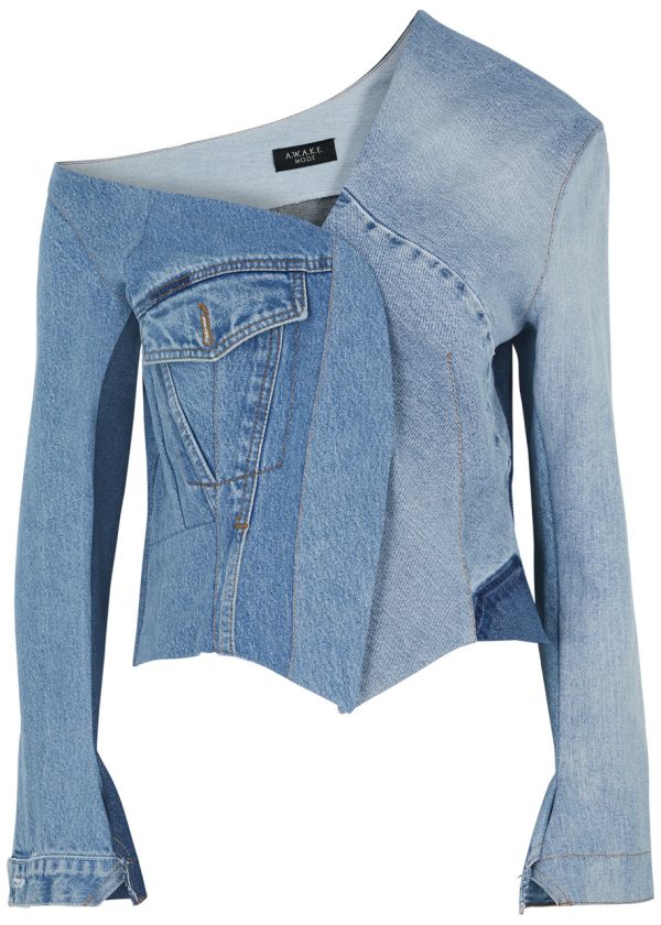 A.W.A.K.E Mode Panelled Off-the-shoulder Denim top - Blue - 6