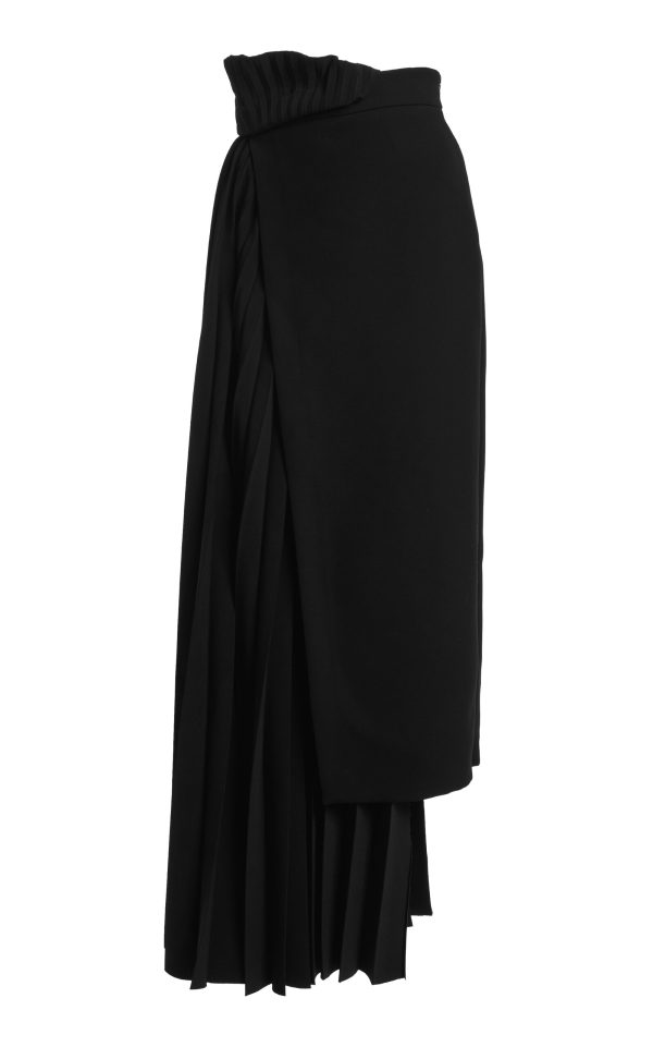 A.W.A.K.E. MODE - Asymmetrical Pleated Midi Skirt - Black - FR 38 - Moda Operandi