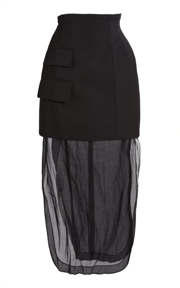 A.W.A.K.E. MODE - Basque Layered Virgin Wool-Blend Maxi Skirt - Black - FR 34 - Moda Operandi