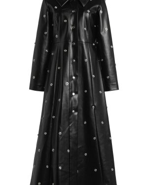A.W.A.K.E. MODE - Faux Leather Studded Flared Coat - Black - FR 36 - Moda Operandi