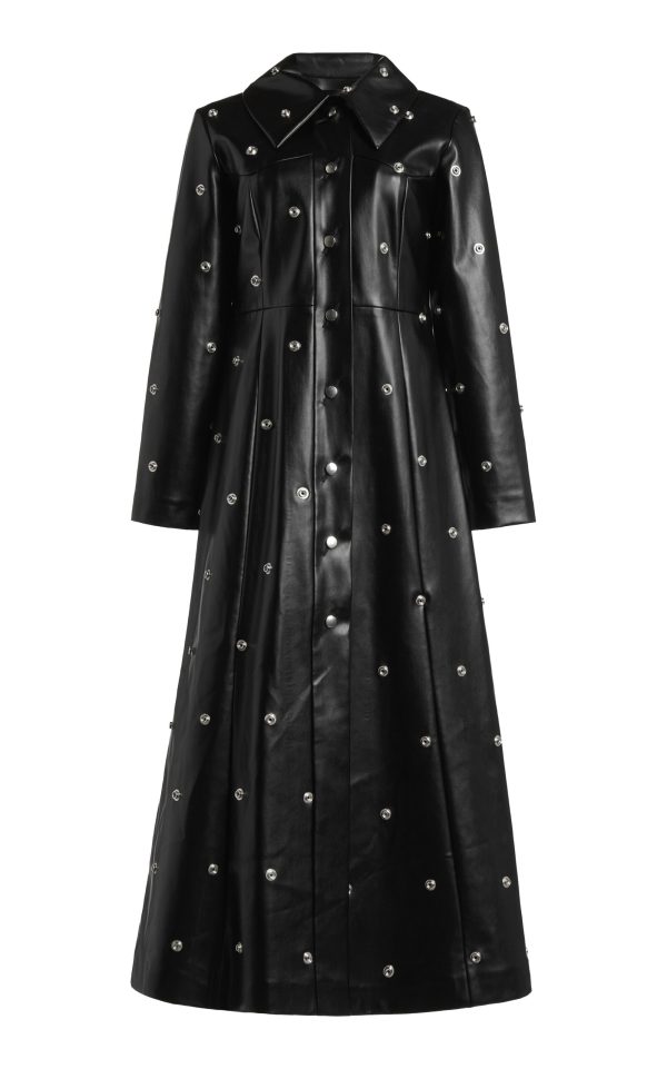A.W.A.K.E. MODE - Faux Leather Studded Flared Coat - Black - FR 36 - Moda Operandi