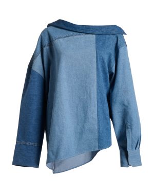 A.W.A.K.E. MODE - Upcycled Denim Off-the-Shoulder Top - Blue - FR 34 - Moda Operandi