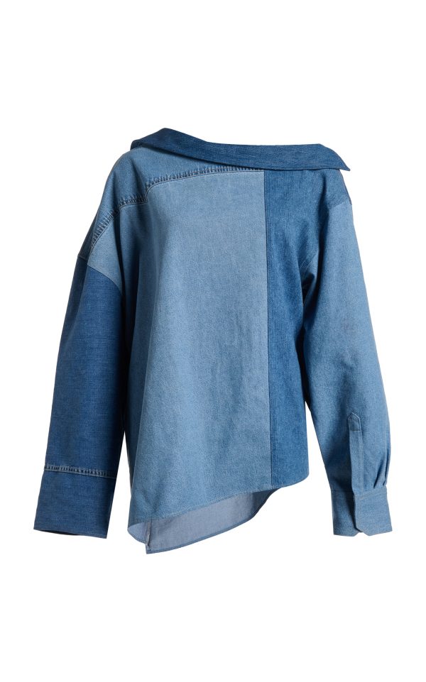 A.W.A.K.E. MODE - Upcycled Denim Off-the-Shoulder Top - Blue - FR 34 - Moda Operandi