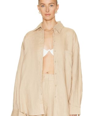 AEXAE Linen Woven Shirt in Beige - Beige. Size M (also in S, XS).