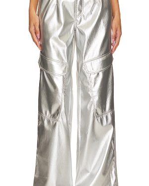 AFRM Faux Leather Wynn Cargo Pants in Metallic Silver. Size 32.