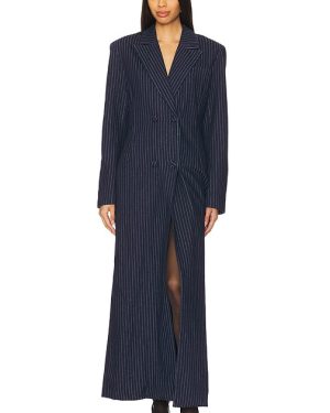 AFRM Quinn Fitted Maxi Blazer Coat in Denim-Dark. Size XS.