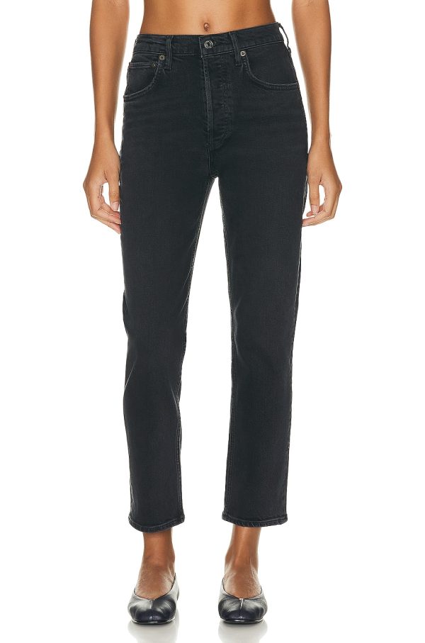 AGOLDE Riley High Rise Straight Crop Jeans in Panoramic - Black. Size 24 (also in 27, 28, 29, 30, 31, 32, 33, 34).