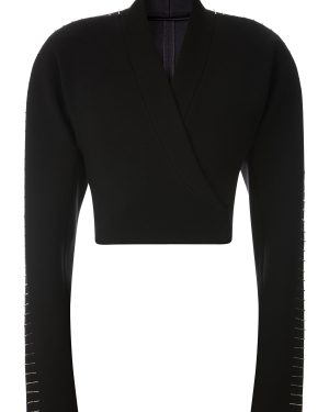 ALAA - Pin-Detailed Wool-Blend Cropped Wrap Jacket - Black - FR 38 - Moda Operandi