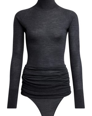 ALAA - Ruched Knit Merino Wool Bodysuit - Dark Grey - FR 34 - Moda Operandi