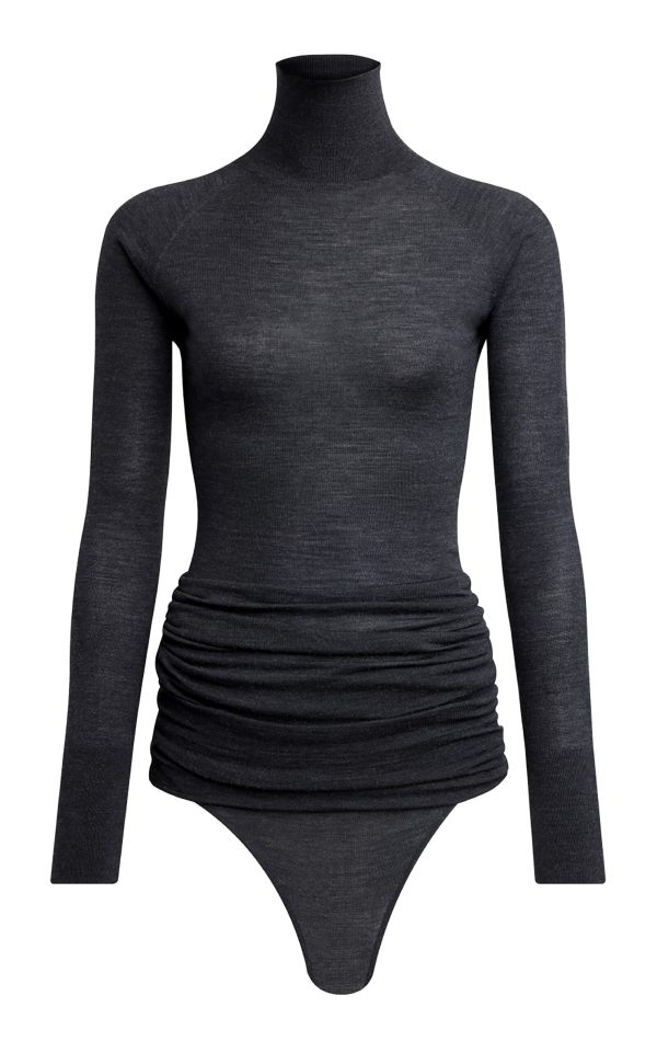 ALAA - Ruched Knit Merino Wool Bodysuit - Dark Grey - FR 34 - Moda Operandi