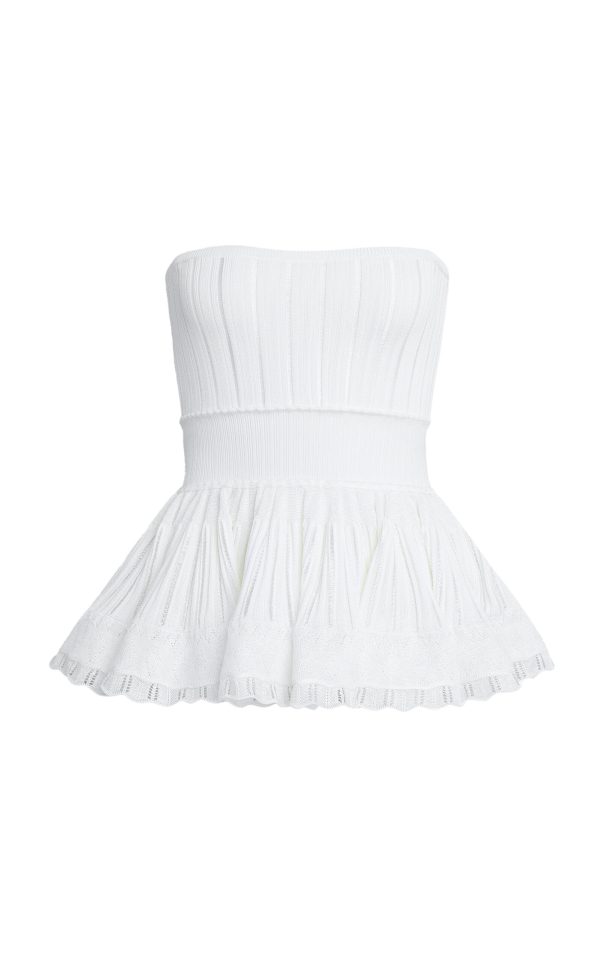 ALAA - Strapless Knit Peplum Top - White - FR 40 - Moda Operandi