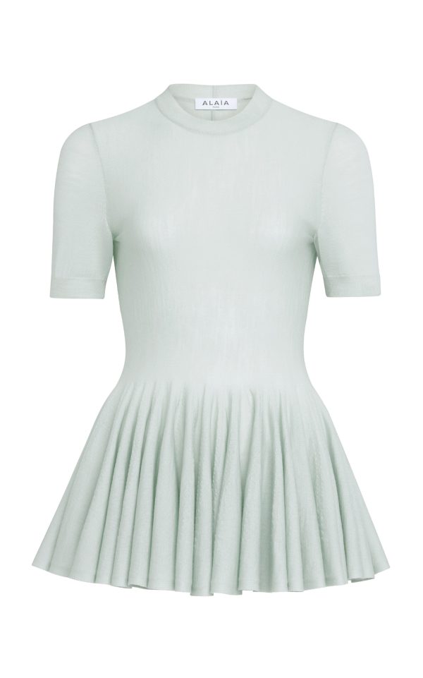 ALAA - Wool Peplum Top - Light Blue - FR 36 - Moda Operandi
