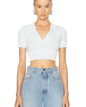 ALAÏA Cropped Polo Top in Mint - Mint. Size 40 (also in ).